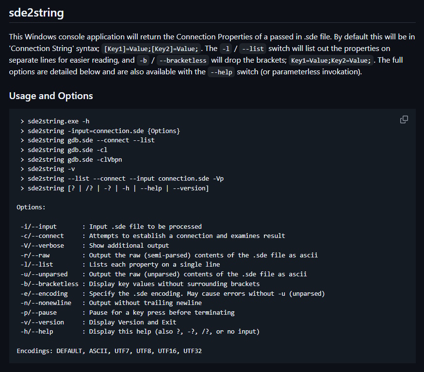 SDETools sde2string usage